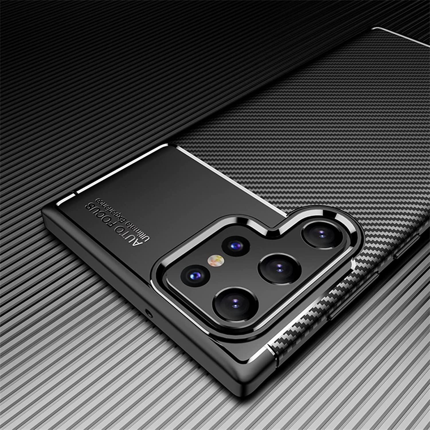 Samsung Galaxy S22 Ultra 5G Case Carbon Fiber Thin Shockproof Bumper Drop Protection Non Slip TPU - Black - SmartPhoneGadgetUK
