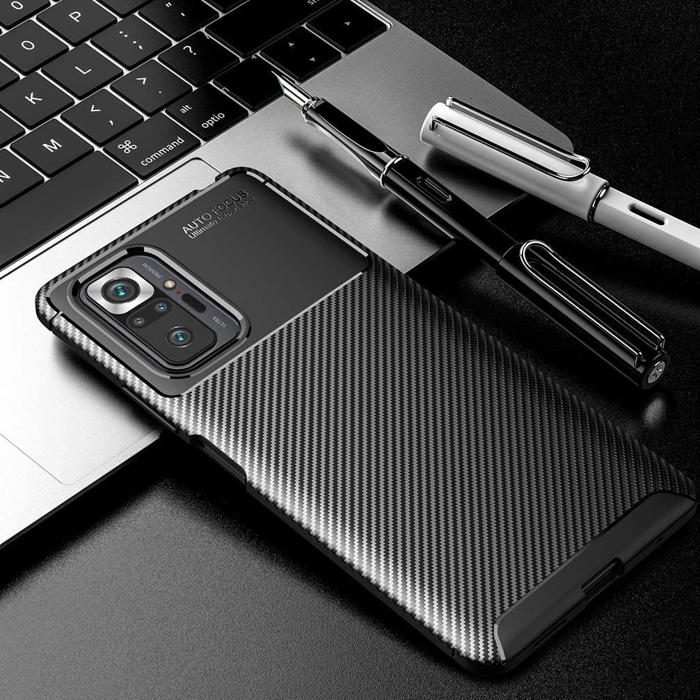 Xiaomi Redmi Note 10 Pro Max Case Carbon Fiber Thin Shockproof Bumper Drop Protection Non Slip TPU - Black - SmartPhoneGadgetUK