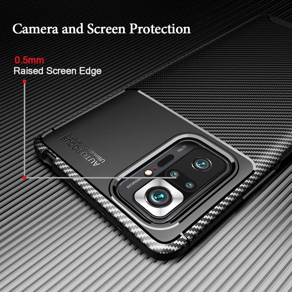 Xiaomi Redmi Note 10 Pro Max Case Carbon Fiber Thin Shockproof Bumper Drop Protection Non Slip TPU - Black - SmartPhoneGadgetUK